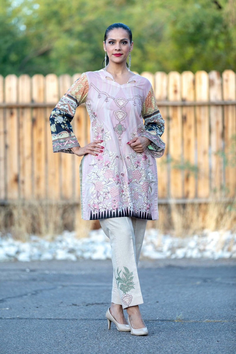 Dusty Pink Designer Cotton Silk Salwar Kameez Suit - Trendz & Traditionz Boutique 