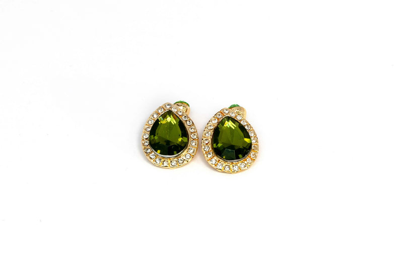 Green Earrings With Large Peridot Colored Stone - Trendz & Traditionz Boutique 