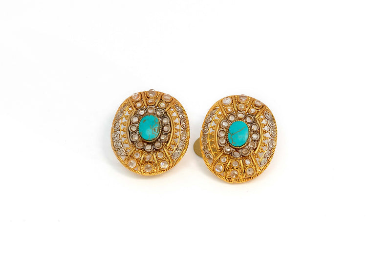 Gold Stud Earrings With Turquoises Stone - Trendz & Traditionz Boutique 