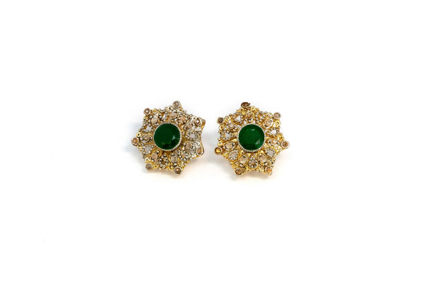 Gold Stud Earrings With Green Stone - Trendz & Traditionz Boutique