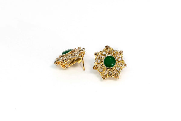 Gold Stud Earrings With Green Stone - Trendz & Traditionz Boutique