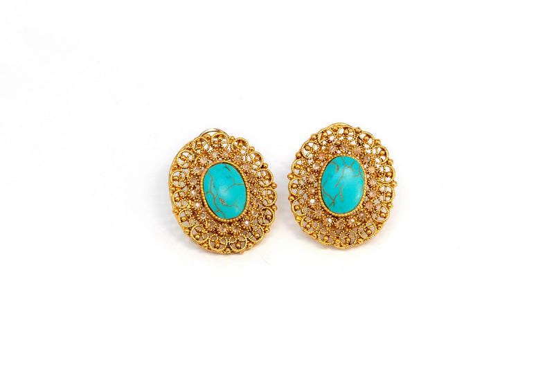 Gold Stud Earrings With Turquoises Stone - Trendz & Traditionz Boutique 