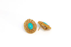 Gold Stud Earrings With Turquoises Stone - Trendz & Traditionz Boutique 