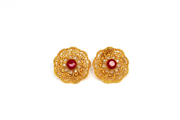 Gold Beaded Stud Earring With Stones - Trendz & Traditionz Boutique