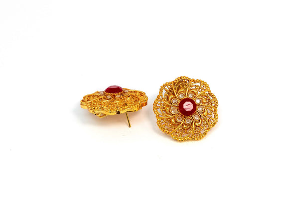 Gold Beaded Stud Earring With Stones - Trendz & Traditionz Boutique