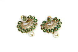 Gold Dangle Earrings With Green Accents - Trendz & Traditionz Boutique 