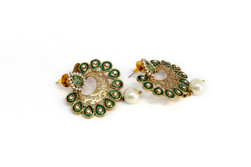 Gold Dangle Earrings With Green Accents - Trendz & Traditionz Boutique 