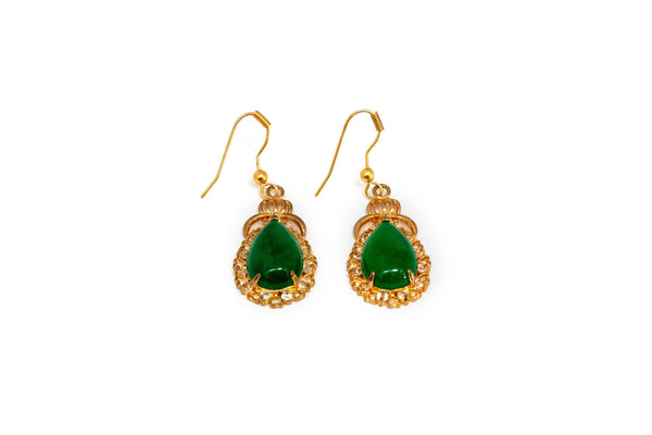 Gold Dangling Earrings With Green Stone - Trendz & Traditionz Boutique 