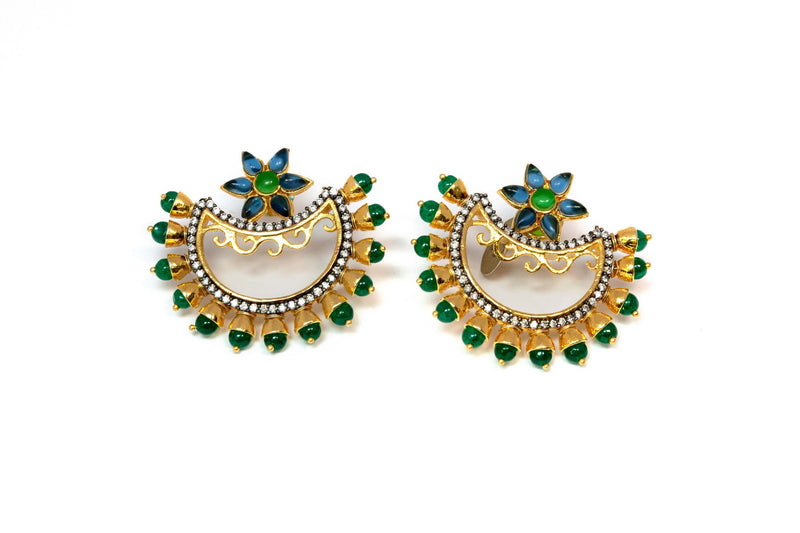 Gold Stud Earrings With Green Stones - Trendz & Traditionz Boutique
