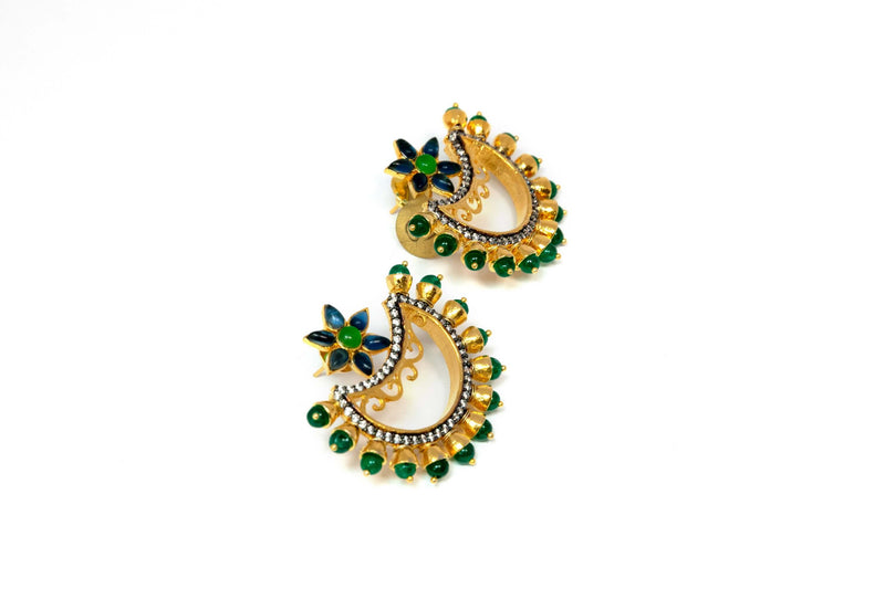Gold Stud Earrings With Green Stones - Trendz & Traditionz Boutique