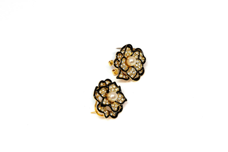 Yellow Flower Stud Earrings With Pearls - Trendz & Traditionz Boutique 