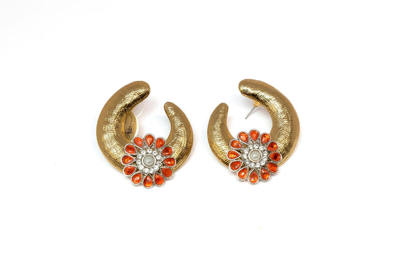 Golden Earrings with Orange Stones Set in the Golden Metal - Trendz & Traditionz Boutique 