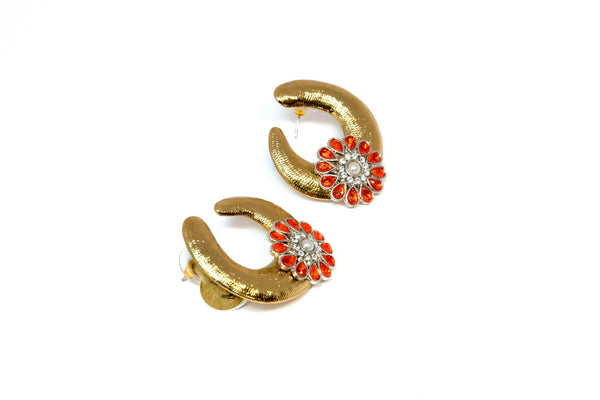 Golden Earrings with Orange Stones Set in the Golden Metal - Trendz & Traditionz Boutique 