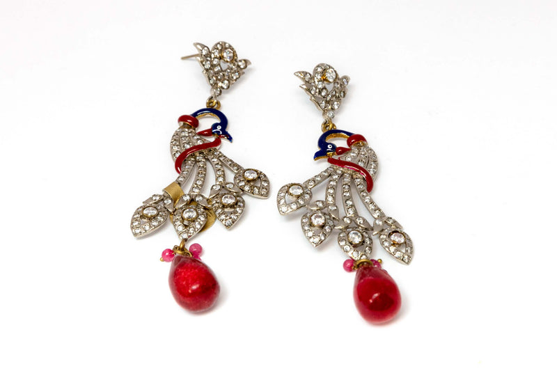 Peacock Earrings with Red and Blue Accents - Trendz & Traditionz Boutique 