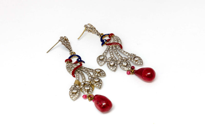 Peacock Earrings with Red and Blue Accents - Trendz & Traditionz Boutique 