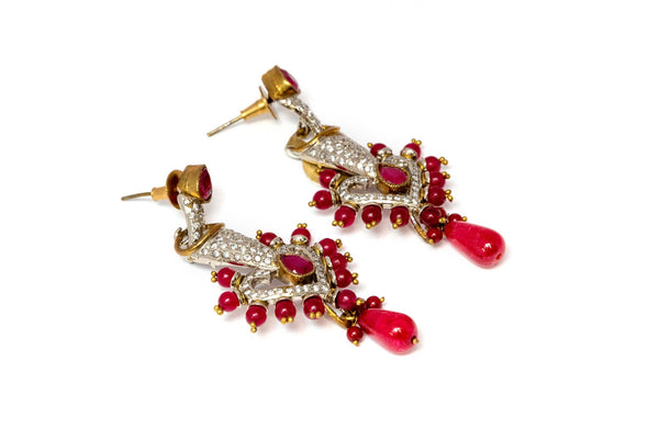 Gold Dangle Earrings With Red Stones - Trendz & Traditionz Boutique