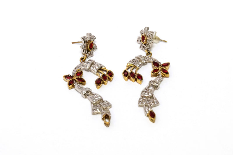Silver Hanging Earrings with Red Stones - Trendz & Traditionz Boutique 