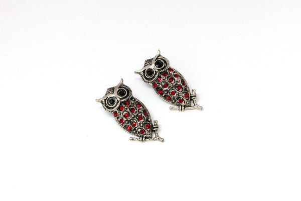 Owl Stud Earrings With Ruby Red Stones - Trendz & Traditionz Boutique 
