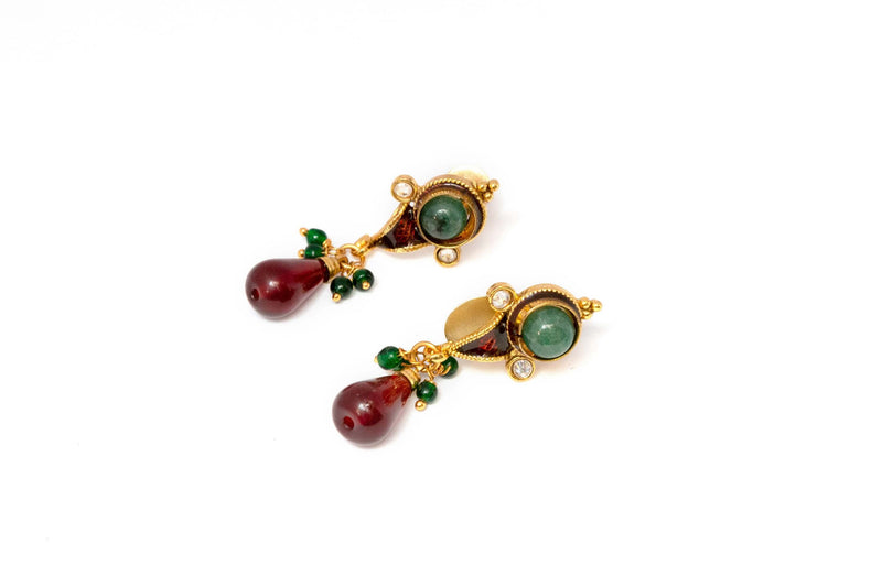 Golden Stud Earrings With Jade Green Stones - Trendz & Traditionz Boutique 