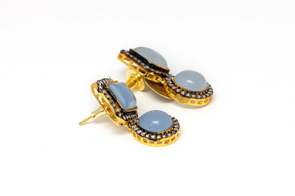 Golden Dangle Earrings With Blue Stones - Trendz & Traditionz Boutique 