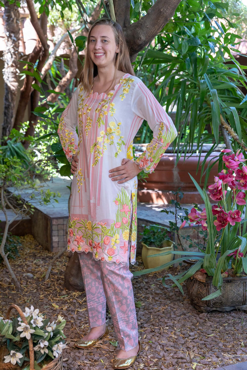 Pink Mina Hasan Lawn-Cotton Salwar Kameez Suit- Trendz & Traditionz Boutique 