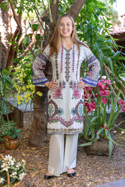 Purple Multicolored Elan Designer Lawn-Cotton Salwar Kameez Suit- Trendz & Traditionz Boutique 