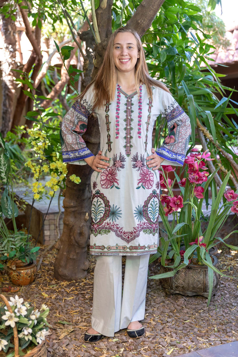 Purple Multicolored Elan Designer Lawn-Cotton Salwar Kameez Suit- Trendz & Traditionz Boutique 