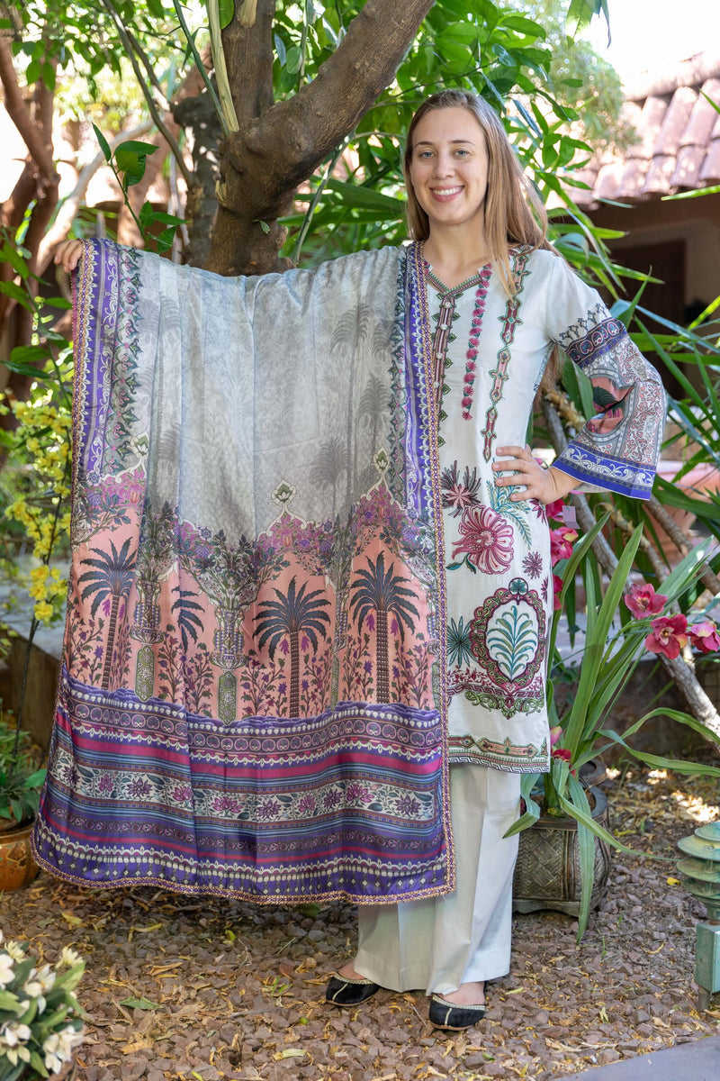 Purple Multicolored Elan Designer Lawn-Cotton Salwar Kameez Suit- Trendz & Traditionz Boutique 