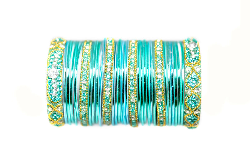 Blue and Gold Metal Bangles - Trendz & Traditionz Boutique