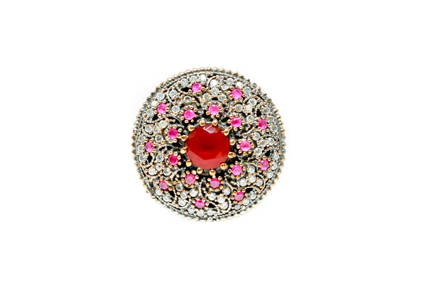 Turkish Silver Ruby Red Shield Ring - Trendz & Traditionz Boutique