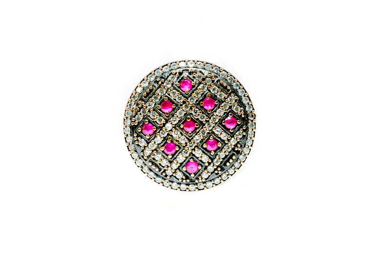 Turkish Silver Shield Ring- Magenta - Trendz & Traditionz Boutique