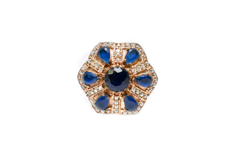 Turkish Silver Floral Ring With Blue Stones - Trendz & Traditionz Boutique 