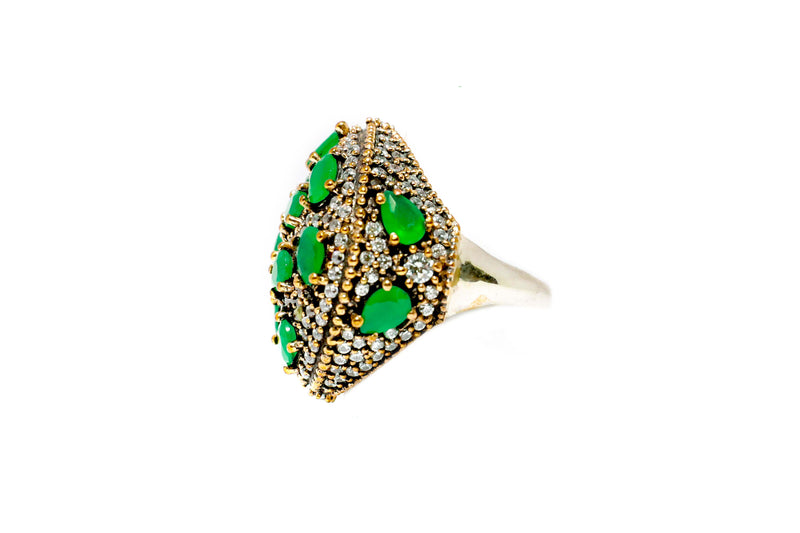 Turkish Silver Ring With Green Stones- Trendz & Traditionz Boutique