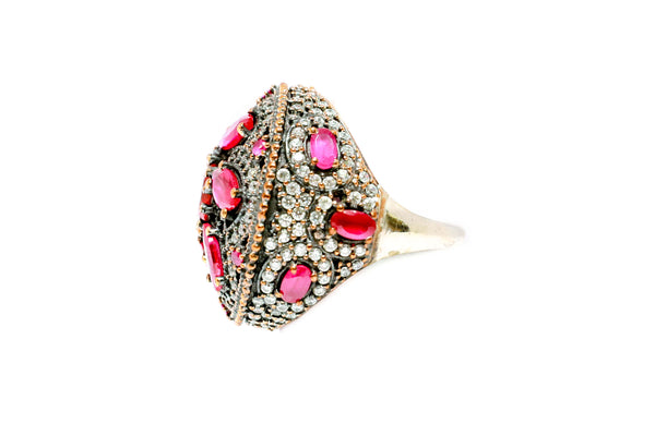 Turkish Silver Statement Ring With Floral Design - Trendz & Traditionz Boutique 