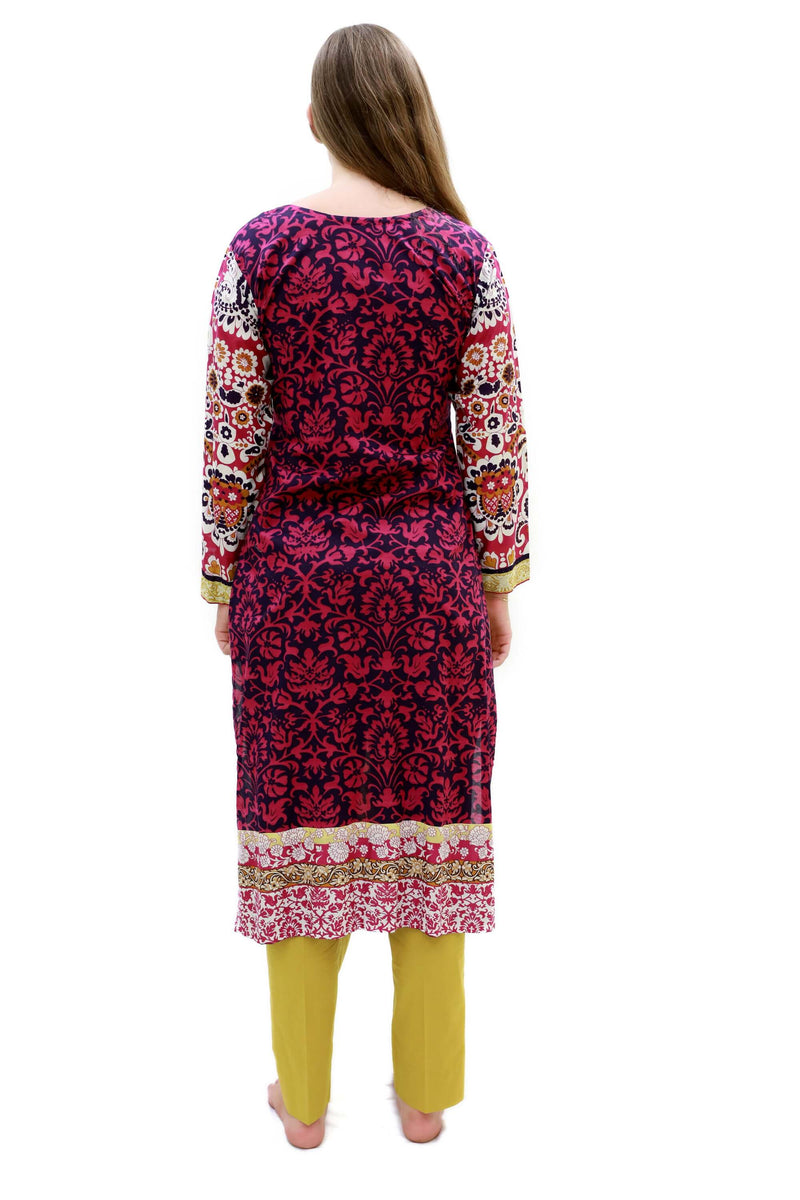 Yellow & Maroon Cotton Salwar Kameez - Suit - South Asian Fashion