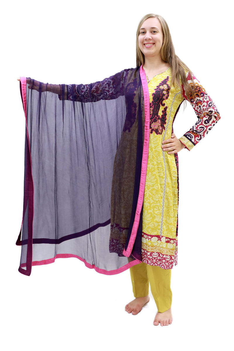 Yellow & Maroon Cotton Salwar Kameez - Suit - South Asian Fashion
