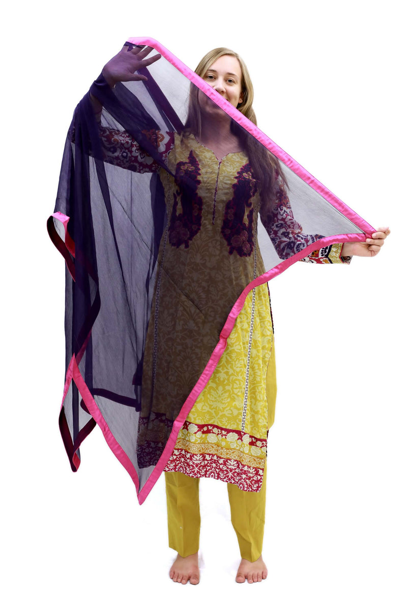 Yellow & Maroon Cotton Salwar Kameez - Suit - South Asian Fashion