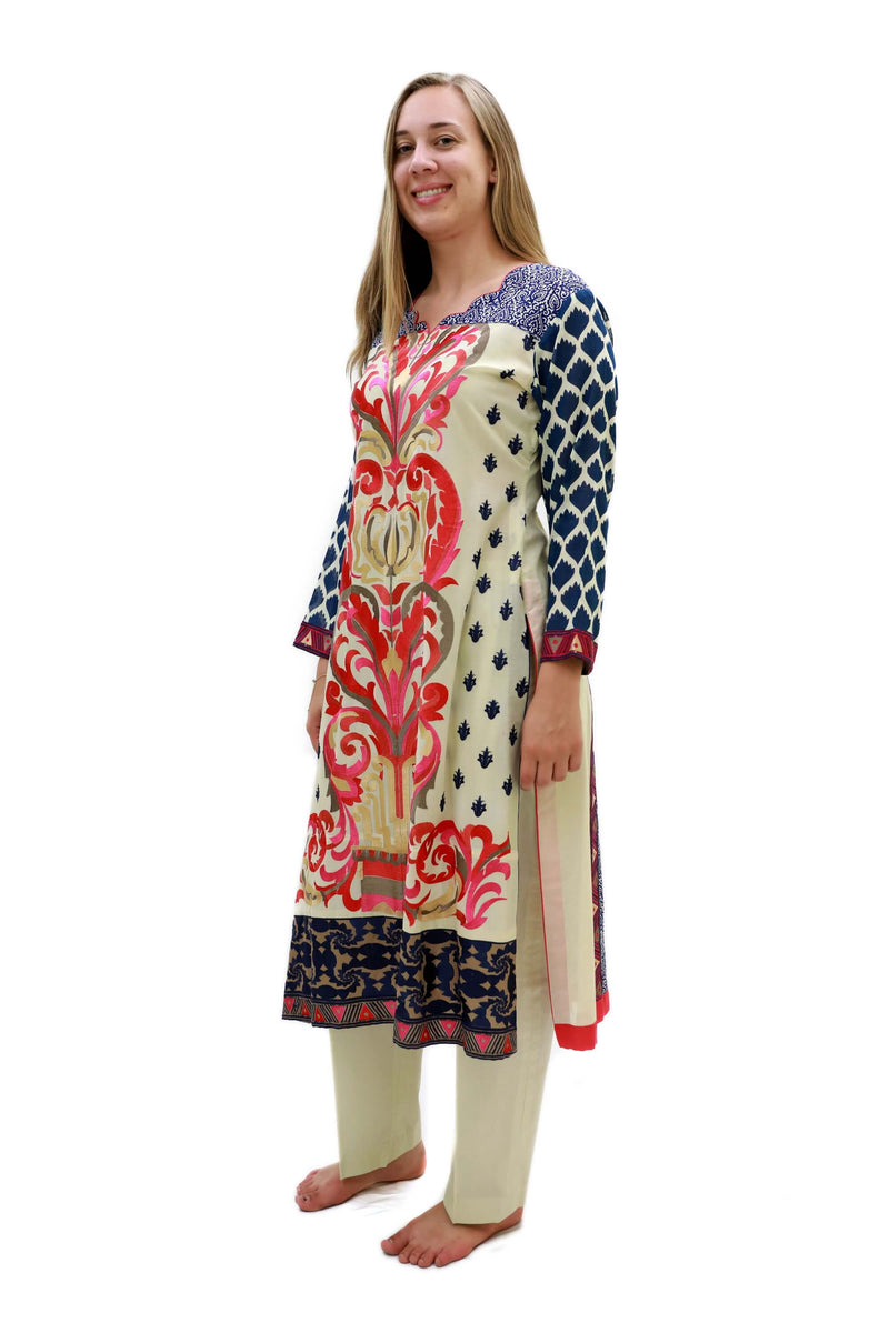 Black & Red Multi-Design Chiffon Salwar Kameez - Suit - South Asian Fashion 