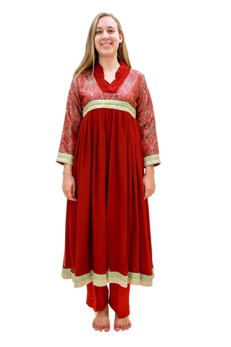 Maroon Chiffon Salwar Kameez - Suit - Formal South Asian Wear