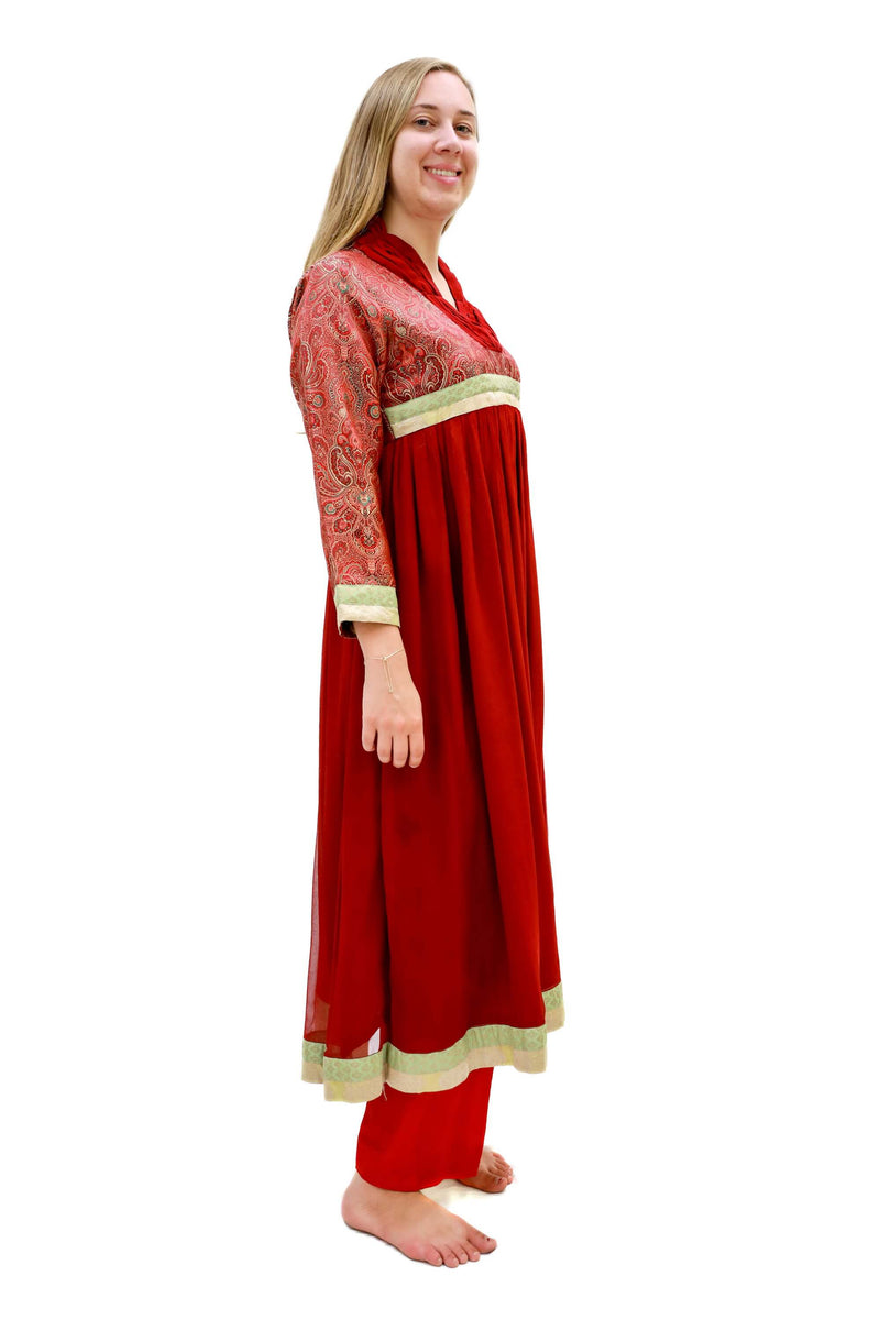 Maroon Chiffon Salwar Kameez - Suit - Formal South Asian Wear