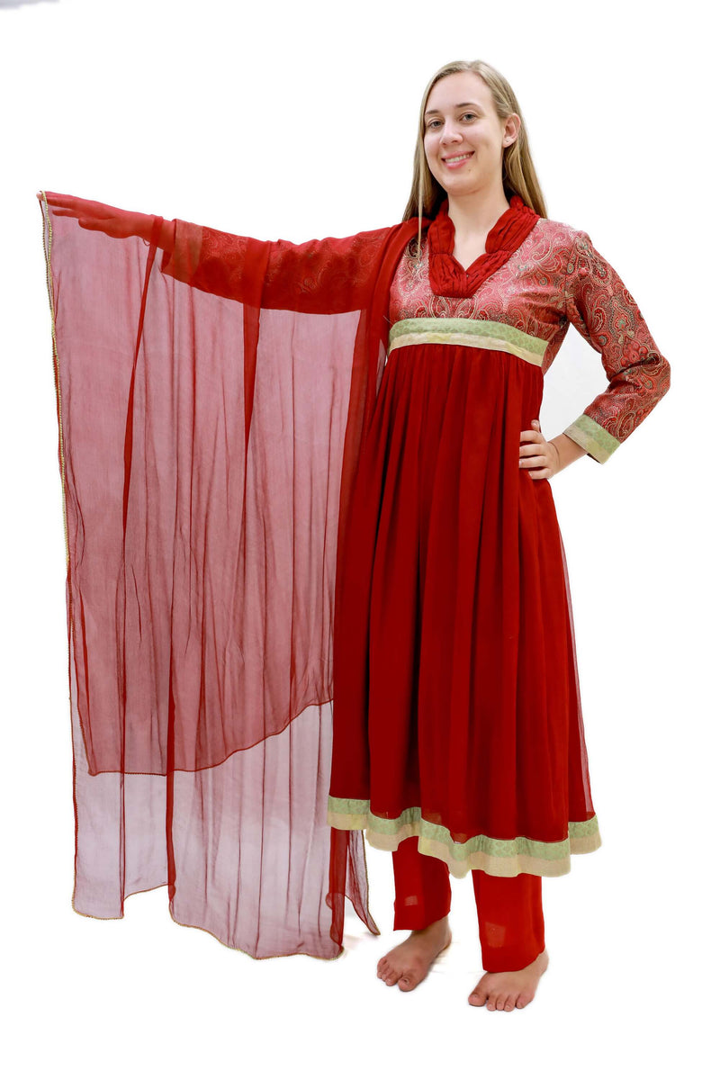 Maroon Chiffon Salwar Kameez - Suit - Formal South Asian Wear