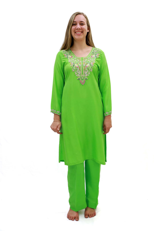Green Silk Embroidered Salwar Kameez-Suit - Trendz & Traditionz Boutique 
