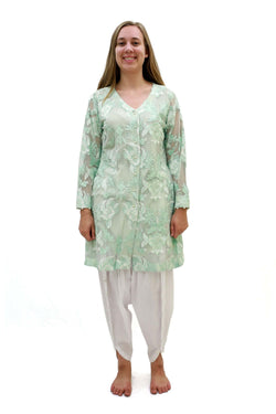 Green Net Thread and Motif Shirt - Trendz & Traditionz Boutique