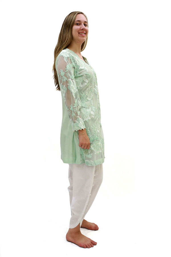 Green Net Thread and Motif Shirt - Trendz & Traditionz Boutique