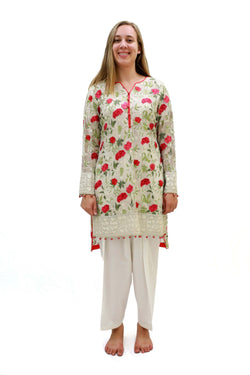 Thread and Motifs Beige Chiffon Floral Embroidered Shirt- Women's South Asian Fashion 