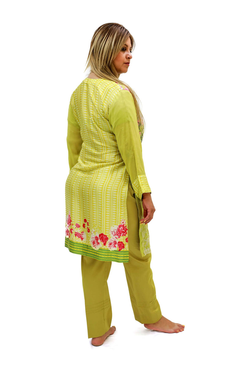 Green Chiffon Embroidered Salwar Kameez - Suit - South Asian Fashion