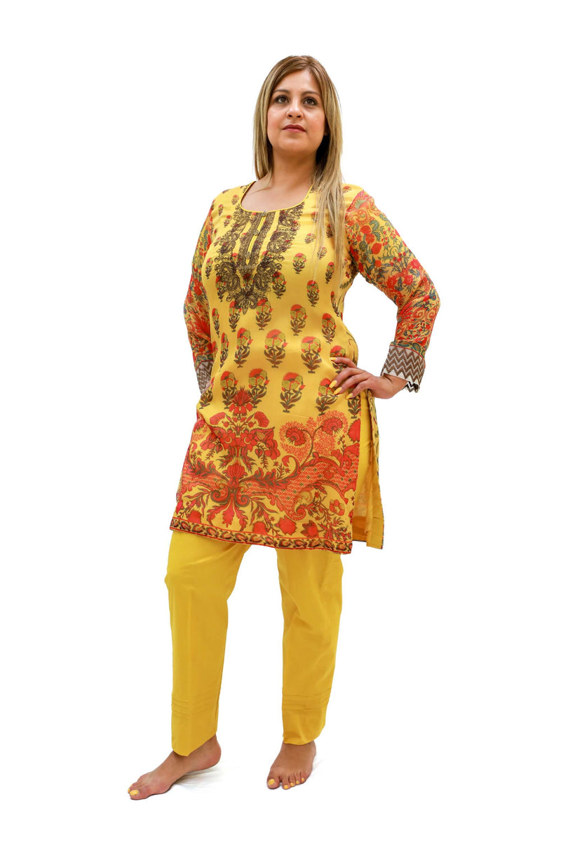Yellow Chiffon Salwar Kameez - Khaddi - South Asian Designer Fashion