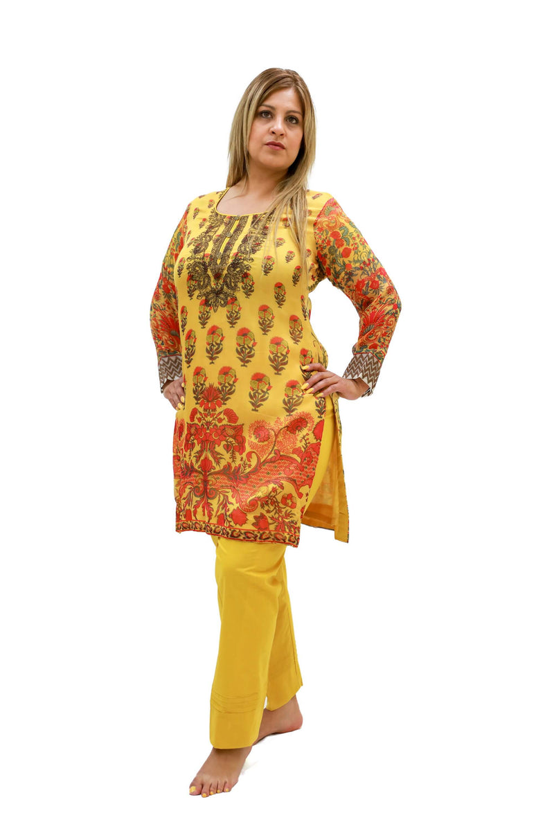 Yellow Chiffon Salwar Kameez - Khaddi - South Asian Designer Fashion