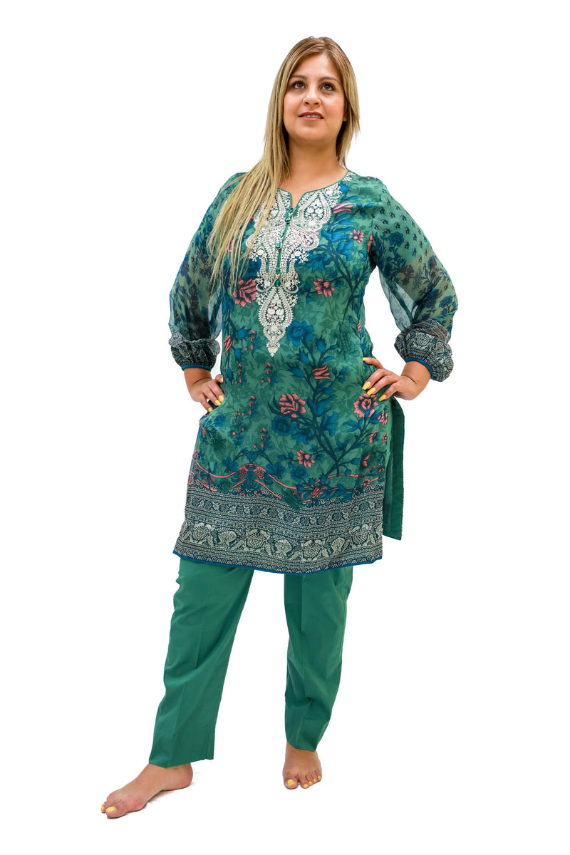 Green Chiffon Khaadi Suit - Trendz & Traditionz Boutique