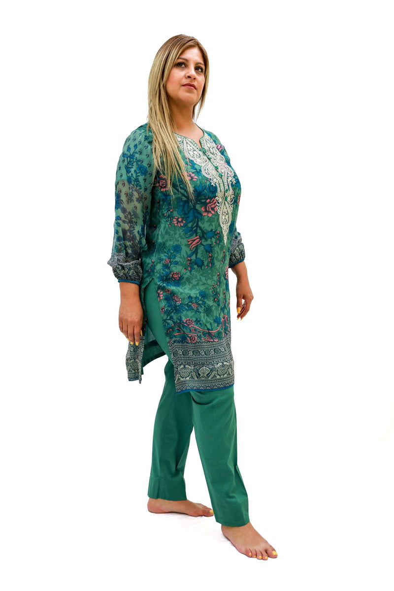 Green Chiffon Khaadi Suit - Trendz & Traditionz Boutique